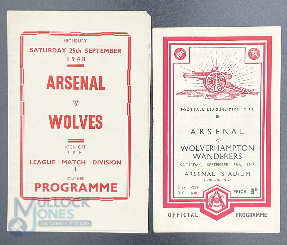 1948-49 Arsenal v Wolverhampton Wanderers 25th September 1948 football programme - very slight