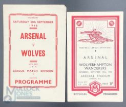 1948-49 Arsenal v Wolverhampton Wanderers 25th September 1948 football programme - very slight