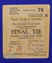 1926 FA Cup Final Bolton Wanderers v Manchester City Match Ticket for north terrace seats row 4 seat