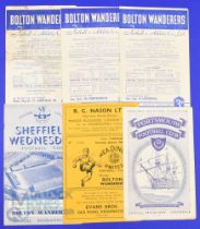 1953/54 Bolton Wanderers FA Cup tie match programmes homes Sheffield Wednesday (6th round replay),