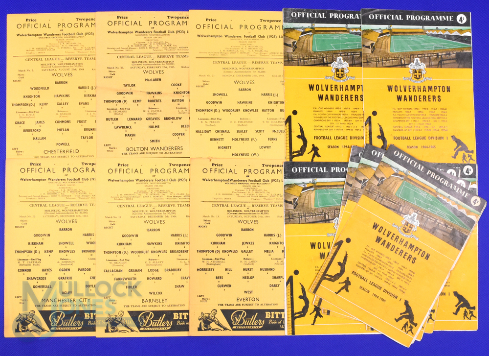 1964/65 Wolverhampton Wanderers complete league season home match programmes (21) plus complete