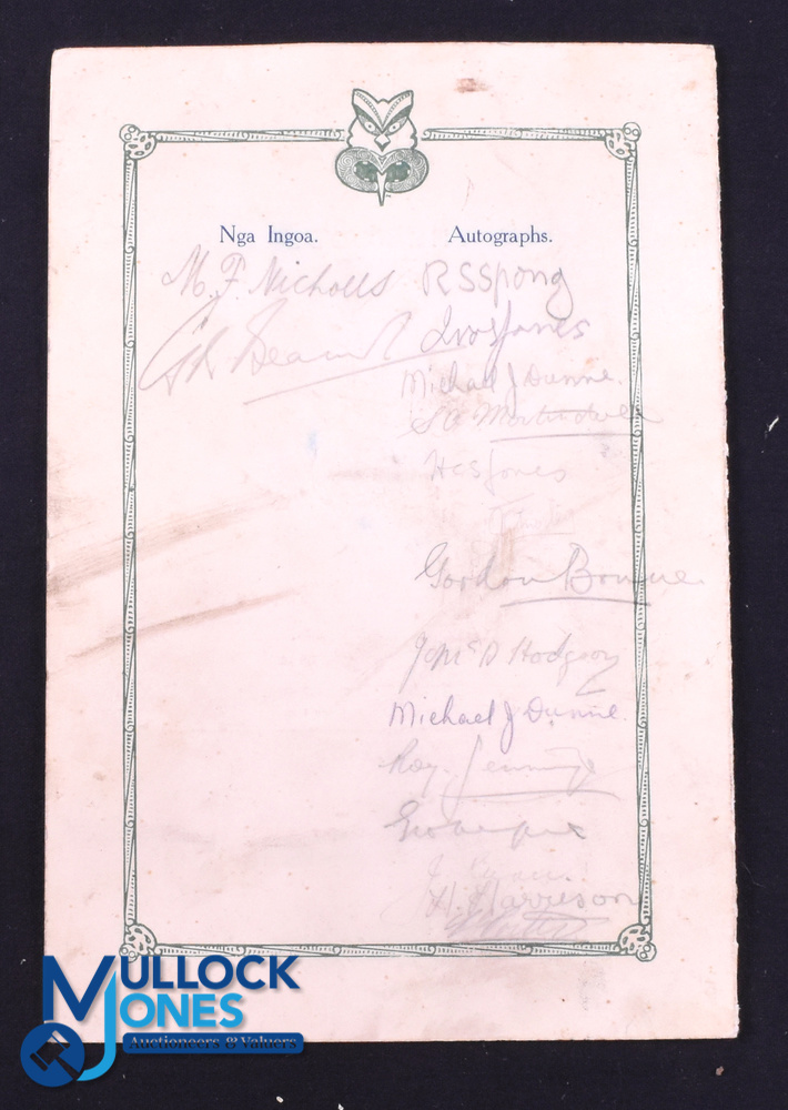 Rare 1930 British and I Lions Signed Menu: Dinner following the Maori game at Wellington, some