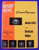 1966 British and I Lions in Australia Rugby Programme: The 1st test, 11-8 win at Sydney, May 28th.