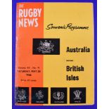 1966 British and I Lions in Australia Rugby Programme: The 1st test, 11-8 win at Sydney, May 28th.