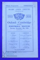 1930 Varsity Match Rugby Programme: One of the very few drawn Oxford-Cambridge clashes, 3-3,
