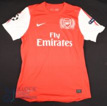 2011/12 Ignasi Miguel No 49 Arsenal match issue home football shirt in red and white, Nike/Emirates,