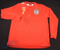 20th June 2006 Sweden v England No 7 Beckham long sleeve Shirt (L) signed and dedicated to front