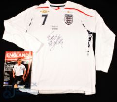 22nd August 2007 England v Germany No 7 Beckham long sleeve Shirt (L) signed and dedicated to