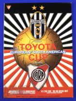 1996 European/South American Cup final in Tokyo, Juventus v River Plate match programme; good. (1)