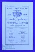 1924 Varsity Match Rugby Programme: Oxford win, many caps current or future, remarkably good