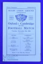 1924 Varsity Match Rugby Programme: Oxford win, many caps current or future, remarkably good