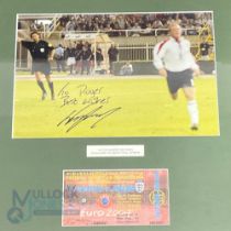 Euro 2004 Qualifier Macedonia v England signed photograph with ticket by Wayne Rooney dedicated to