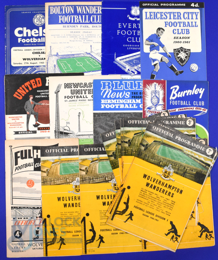 1960/61 Complete league season Wolverhampton Wanderers match programmes homes (21) and aways (21)