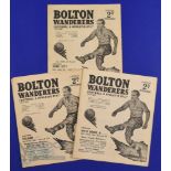 1950/51 Bolton Wanderers home match programmes v WBA, York City (FAC), Fulham; fair. (3)