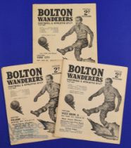 1950/51 Bolton Wanderers home match programmes v WBA, York City (FAC), Fulham; fair. (3)