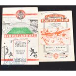 1951/52 Bolton Wanderers away match programmes v Liverpool, Sunderland; match notes inside. (2)
