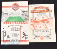 1951/52 Bolton Wanderers away match programmes v Liverpool, Sunderland; match notes inside. (2)