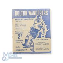 1947/48 Bolton Wanderers v Manchester Utd Div. 1 match programme 29 March 1948; good. (1)
