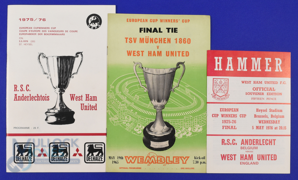 1976 European Cup Winners Cup final Anderlecht v West Ham Utd programme (Brussels) & WHU souvenir