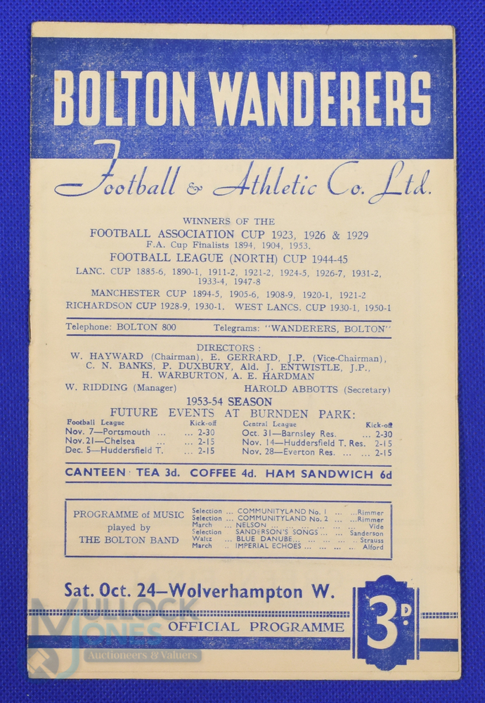 1953/54 Bolton Wanderers v Wolverhampton Wanderers (championship season) at Burnden Park match