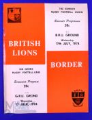 1974 British and I Lions v Border Rugby Programme: At East London. Large format, 8pp, VG