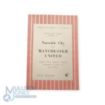 1954 Charity match programme Norwich City v Manchester Utd. Norfolk Charities Cup friendly 5 May