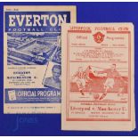 1948/49 Manchester Utd away programmes v Everton (27 April), Liverpool 27 December); fair/good. (2)