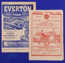 1948/49 Manchester Utd away programmes v Everton (27 April), Liverpool 27 December); fair/good. (2)