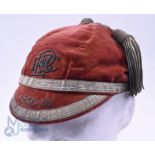 1930-1 Paignton RFC Velvet Rugby Honours Cap: Red six-panelled cap with gold braid and tassel,