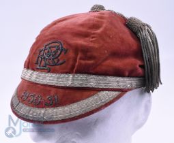 1930-1 Paignton RFC Velvet Rugby Honours Cap: Red six-panelled cap with gold braid and tassel,