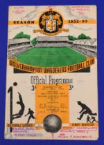 1952/53 Wolverhampton Wanderers v Chelsea match programme Wednesday 18 February 1953; writing on