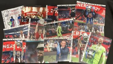 Leicester City 2020/2021 FA Cup Winners autographed colour photographs - 16 in total plus Group