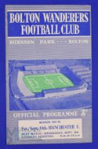 1957/58 Bolton Wanderers v Manchester Utd Div. 1 match programme at Burnden 14 September 1957; good.