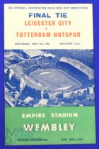 1961 FAC final Tottenham Hotspur (double season) v Leicester City match programme 6 May 1961; fair/