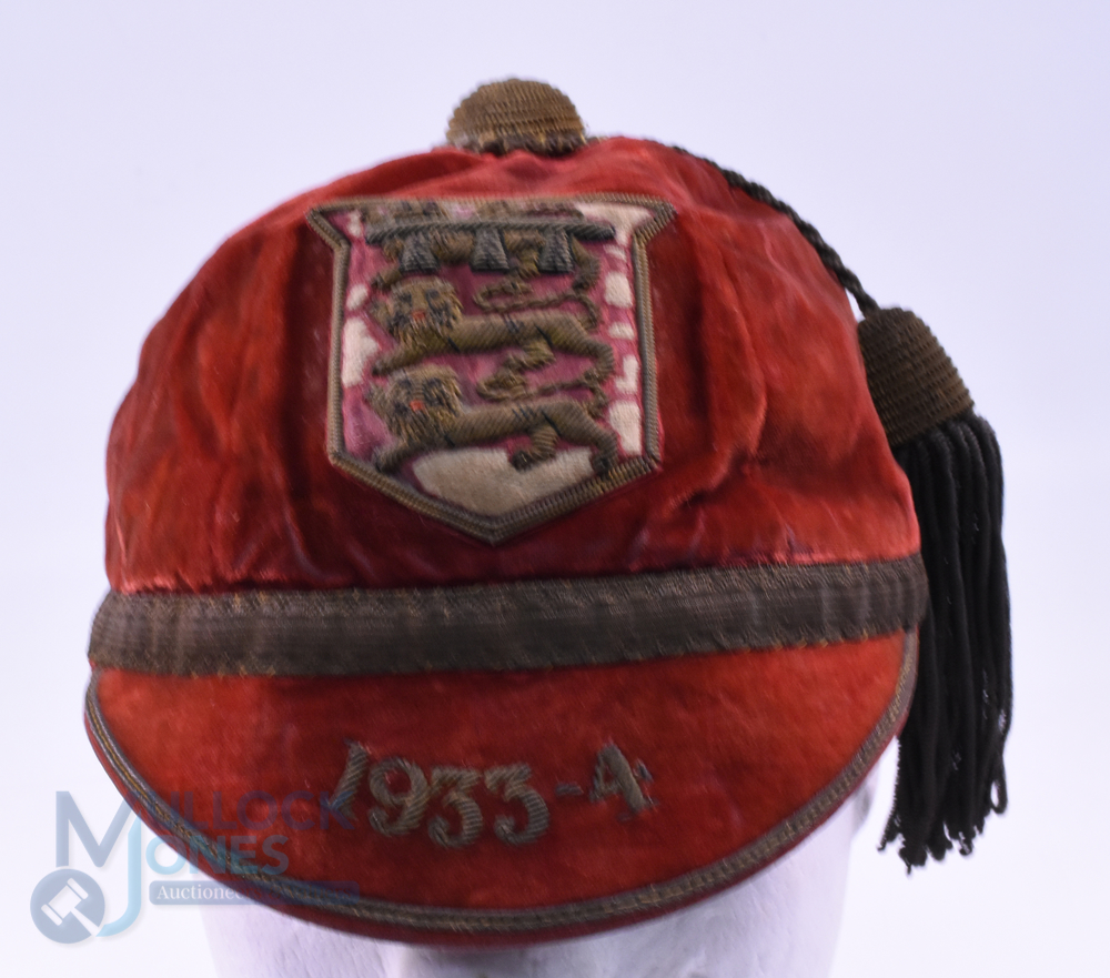 1933-4 Lancashire Velvet Rugby Honours Cap: Scarlet County cap, six panels, by Tyldesley and - Image 2 of 3