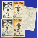 Shrewsbury Town away match programmes v Port Vale 1951/52 (single card), 1957/58, 1957/58 (FAC),