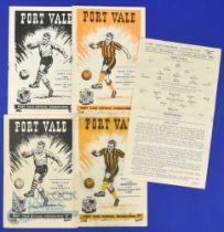 Shrewsbury Town away match programmes v Port Vale 1951/52 (single card), 1957/58, 1957/58 (FAC),