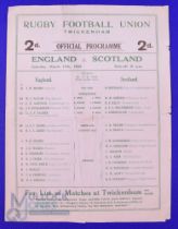 Scarce 1928 England v Scotland Rugby Programme: Larger format Twickenham issue with teams to