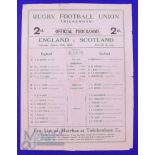 Scarce 1928 England v Scotland Rugby Programme: Larger format Twickenham issue with teams to