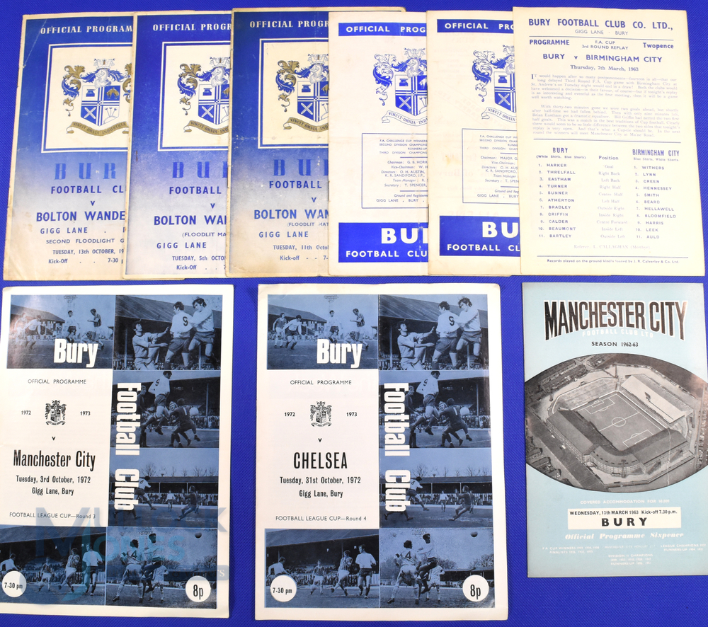 Collection of Bury FC home match programmes v 1953/54 Bolton Wanderers (friendly), 1954/55 Bolton