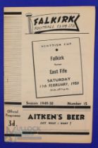 1949/50 Falkirk v East Fife Scottish Cup 2nd round match programme 11 February 1950; fair/good. (1)