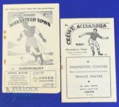 1950/51 Shrewsbury Town Div. 3 (north) away match programmes v Crewe Alexander, v Mansfield Town;