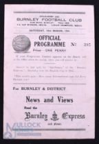 1944/45 Burnley v Manchester Utd War League north, 4 page match programme; team changes, o/wise