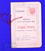 V Rare Swansea to Paris 1922 Itinerary Booklet: Small attractive threaded card with 4pp paper insert