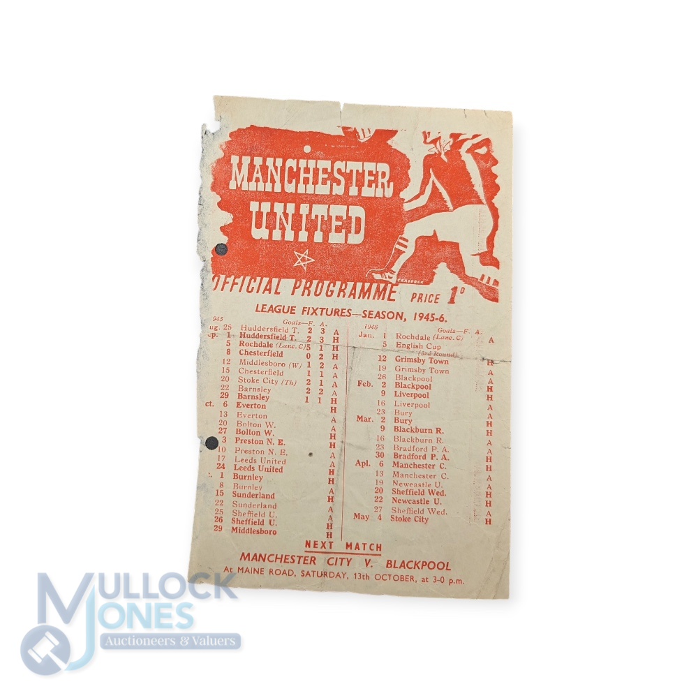 1945/46 Football League (North) Manchester Utd v Everton single sheet match programme 6 October - Image 2 of 2