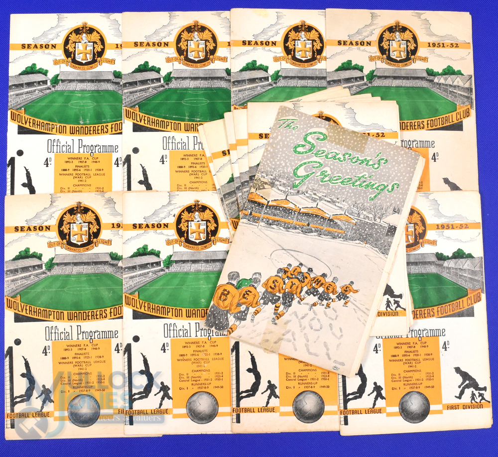 1951/52 Wolverhampton Wanderers complete league season home match programmes (21) plus reserves