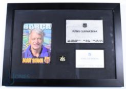 18 ½" x 13 ½" Bobby Robson montage featuring his time as manager of Barcelona; has signature of