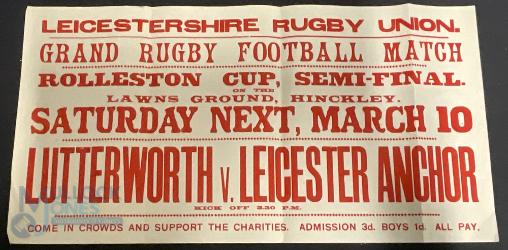Original Posters Rugby Football Match Leicestershire Rugby Union Rolleston Charity Cup Semi-Final - Image 3 of 4
