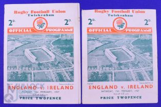 Scarce 1937 England v Ireland Rugby Programmes (2): Pair of the standard Twickers examples from this