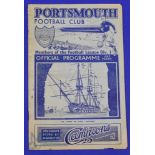 Pre-War 1936/1937 Portsmouth v Bolton Wanderers match programme 28 November 1936 at Fratton Park;